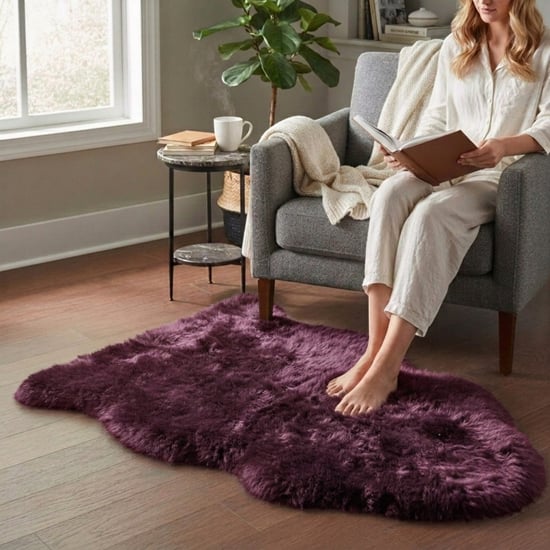 Genuine Burgundy Sheepskin Natural Silky Soft Fluffy Real Wool Rug - Image 1