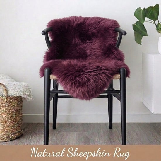 Genuine Burgundy Sheepskin Natural Silky Soft Fluffy Real Wool Rug - Image 4