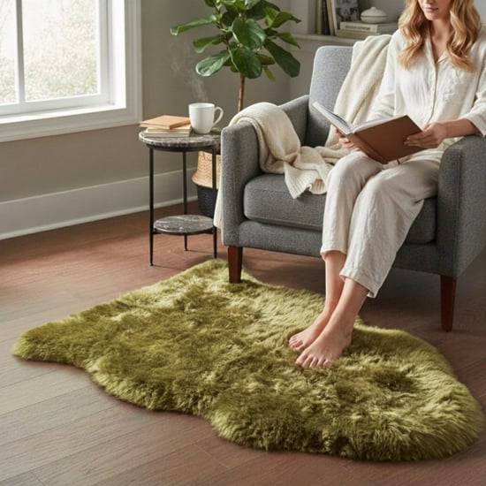 Genuine Green Sheepskin Natural Silky Soft Fluffy Real Wool Rug - Image 1