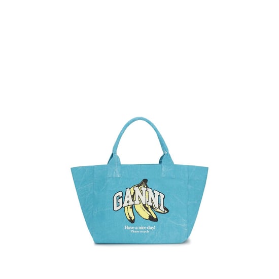 Ganni Blue Recycled Cotton Shoulder Bag - Image 1