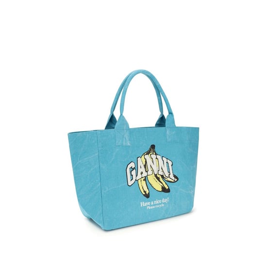 Ganni Blue Recycled Cotton Shoulder Bag - Image 2