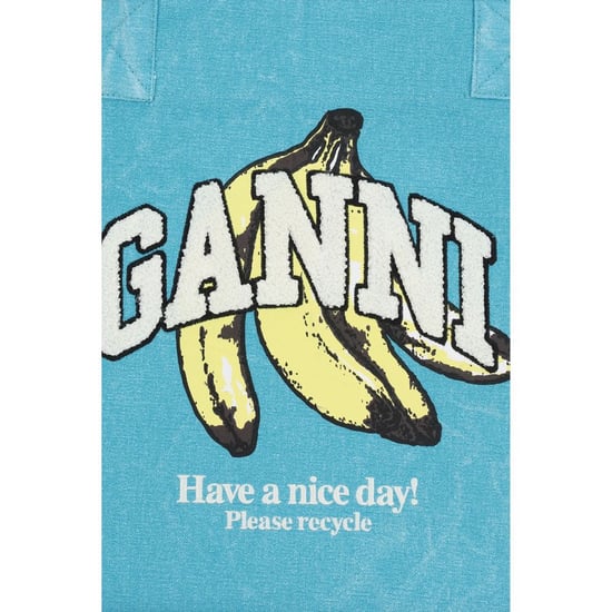 Ganni Blue Recycled Cotton Shoulder Bag - Image 4