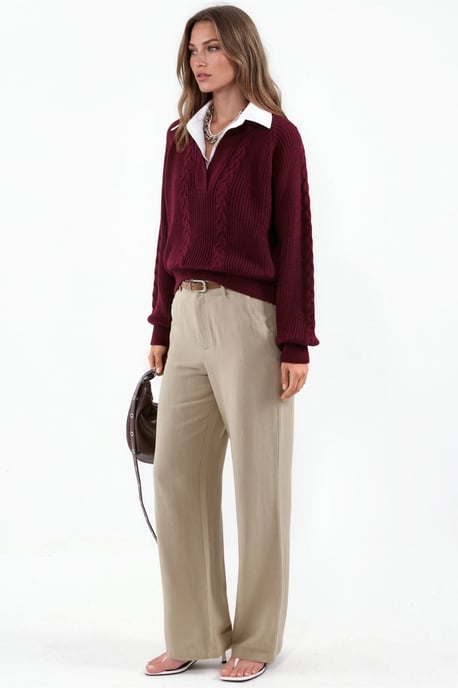 Patterned Knit Sweater with Shirt Collar - Image 3