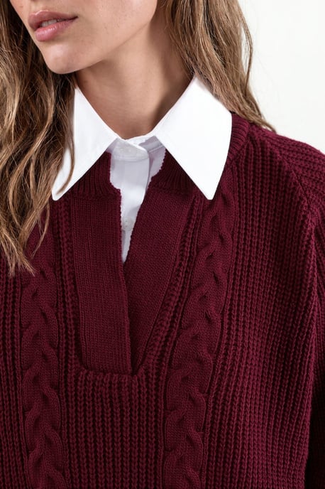 Patterned Knit Sweater with Shirt Collar - Image 4