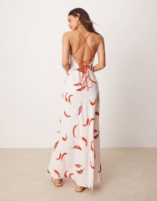 ASOS DESIGN camisole maxiklänning med kryssrygg i chilimönster - Image 3