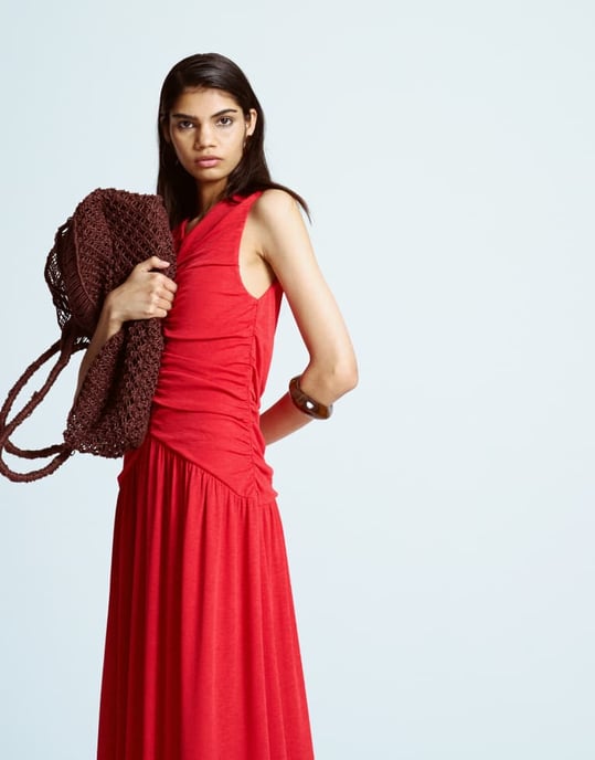 Topshop drop waist rynkad maxiklänning i röd - Image 3