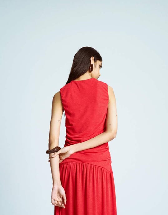 Topshop drop waist rynkad maxiklänning i röd - Image 4