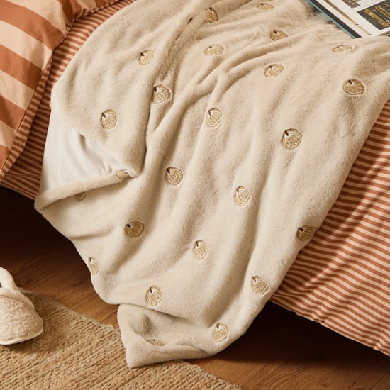 Furn Autumn Pumpkins Embroidered Throw, Natural - Image 2