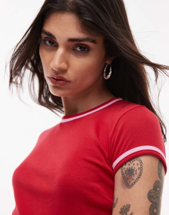 Topshop kontrasterande vardagströja i rött - Image 3