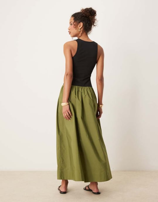 ASOS DESIGN maxiklänning med rundad hals i olivgrön - Image 4
