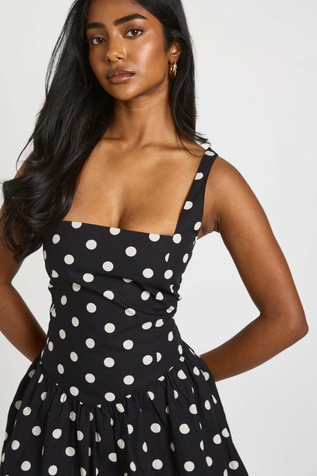 Polka Dot Puffball Hem Mini Dress - Image 4
