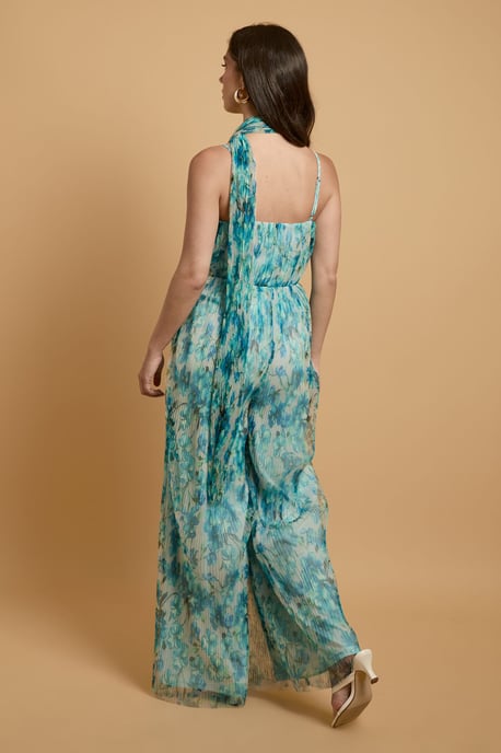 Corset Detail Pleated Mesh Jumpsuit - Image 3