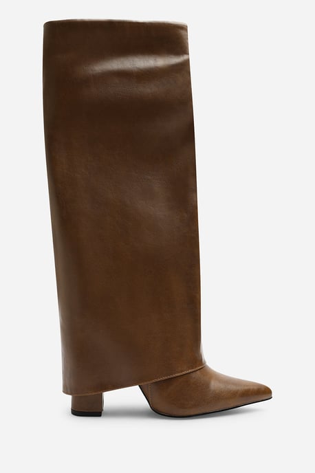 Wheres That From Womens Makenzie Fold Down Knee High Heeled Shark Boots - Image 1