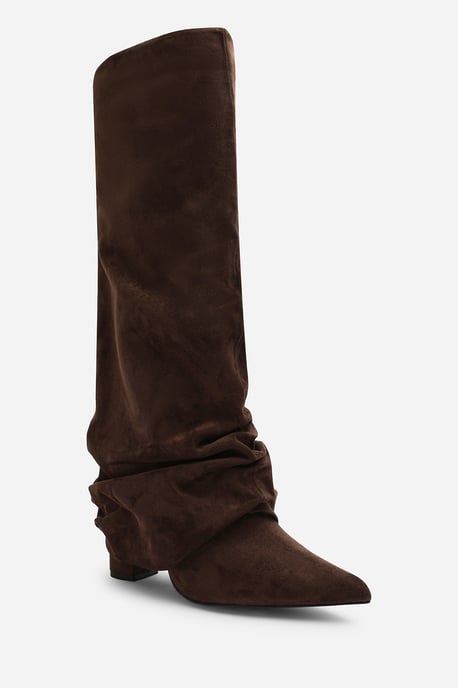 Wheres That From Womens Galilea Ruched Fold Down Knee High Heeled Shark Boots - Image 2