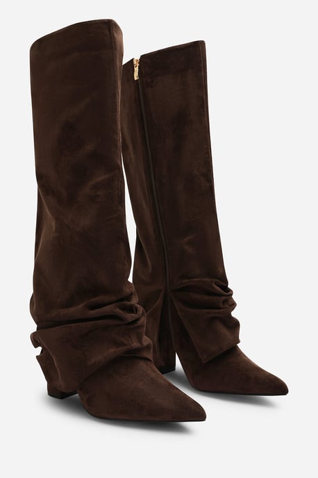Wheres That From Womens Galilea Ruched Fold Down Knee High Heeled Shark Boots - Image 3