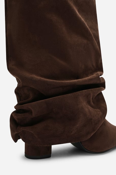 Wheres That From Womens Galilea Ruched Fold Down Knee High Heeled Shark Boots - Image 4