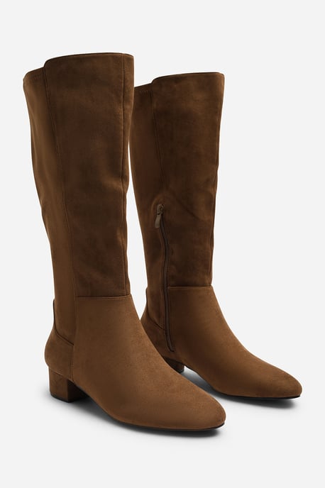 Wheres That From Womens Paislee Wide Fit Round Toe Block Heel Stretch Suede Boots - Image 3