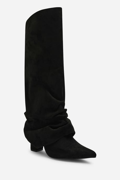 Wheres That From Womens Galilea Ruched Fold Down Knee High Heeled Shark Boots - Image 2