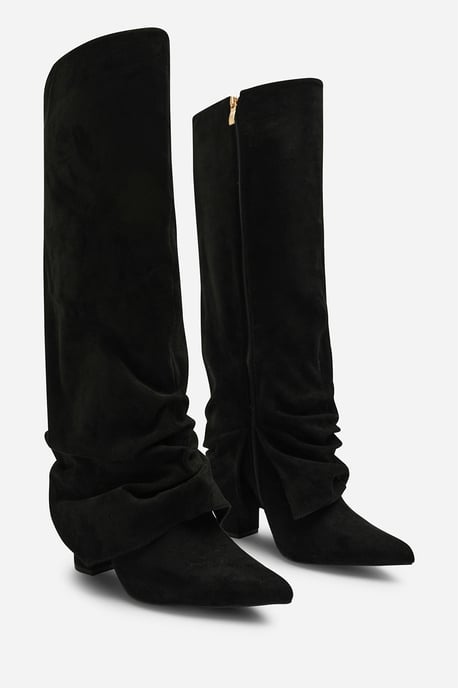 Wheres That From Womens Galilea Ruched Fold Down Knee High Heeled Shark Boots - Image 3