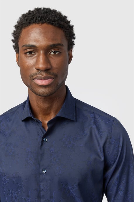 Long Sleeve Cutaway Collar Floral Tailored Formal Shirt in Navy - Image 2