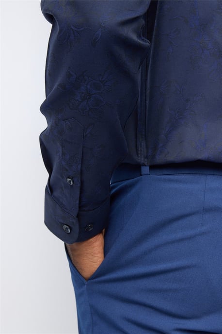 Long Sleeve Cutaway Collar Floral Tailored Formal Shirt in Navy - Image 3