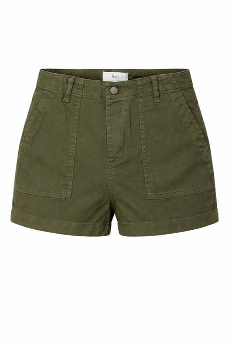 Khaki Denim Utility Shorts - Image 2