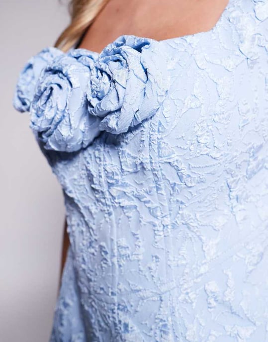 Forever New Petite rosette jacquard structred mini dress in dusty blue - Image 3