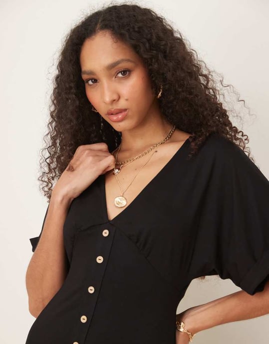 ASOS DESIGN rullärm knapplist mini teklänning i svart - Image 2