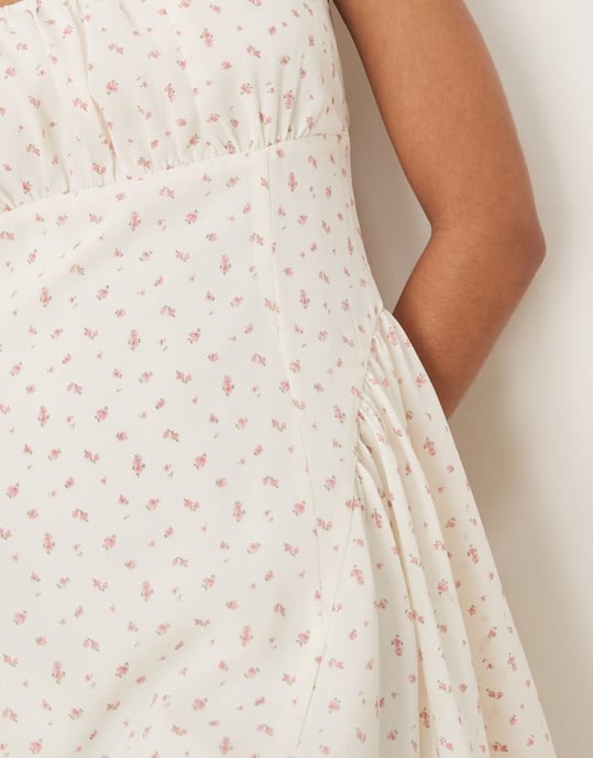 Glamorös korsettstil mini klänning i rosa prickig blommönster - Image 3