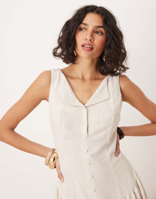 ASOS DESIGN drop waist flare minibjörnklänning i havre - Image 2
