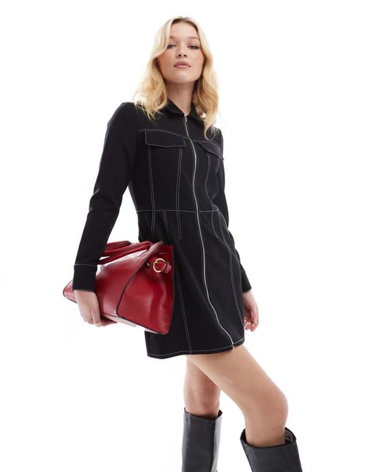 French Connection Azra twill mini skjortklänning i svart - Image 1