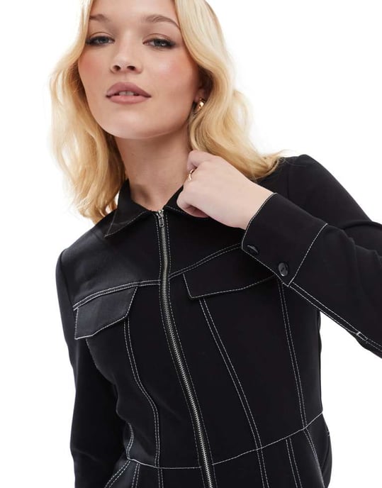 French Connection Azra twill mini skjortklänning i svart - Image 3