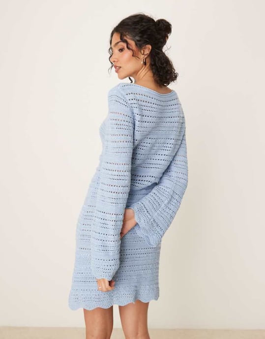 ASOS DESIGN stickad miniklänning med vida ärmar i ljusblått - Image 2