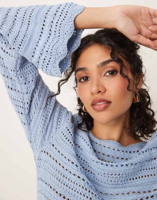 ASOS DESIGN stickad miniklänning med vida ärmar i ljusblått - Image 3