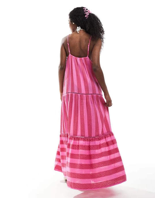 Accesorize maxi halterneck strandklänning i rosa och röd textur - Image 3