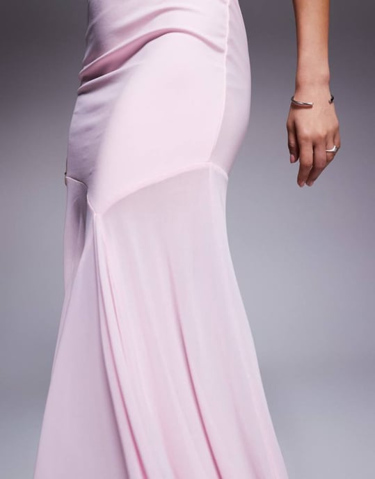 ASOS DESIGN höghalstrad maxiklänning med genomskinlig kjol i ljusrosa - Image 4