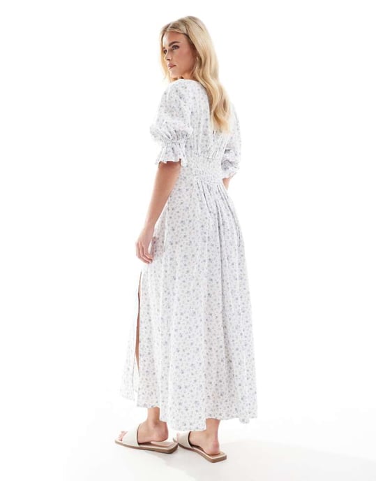 Miss Selfridge Petite maxi teklänning i blått blommönster - Image 3