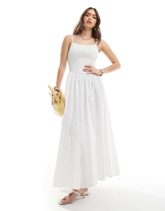 4th & Reckless shirred cami v waist ruched skirt maxi dress in white - Image 1