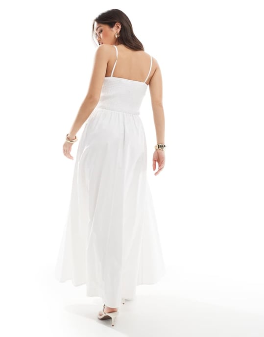 4th & Reckless shirred cami v waist ruched skirt maxi dress in white - Image 2
