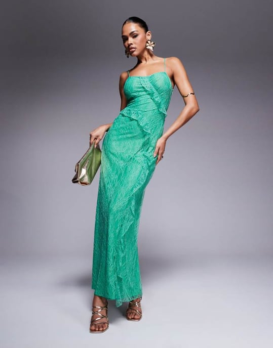 Forever New ruffle lace maxi dress in bright green - Image 1