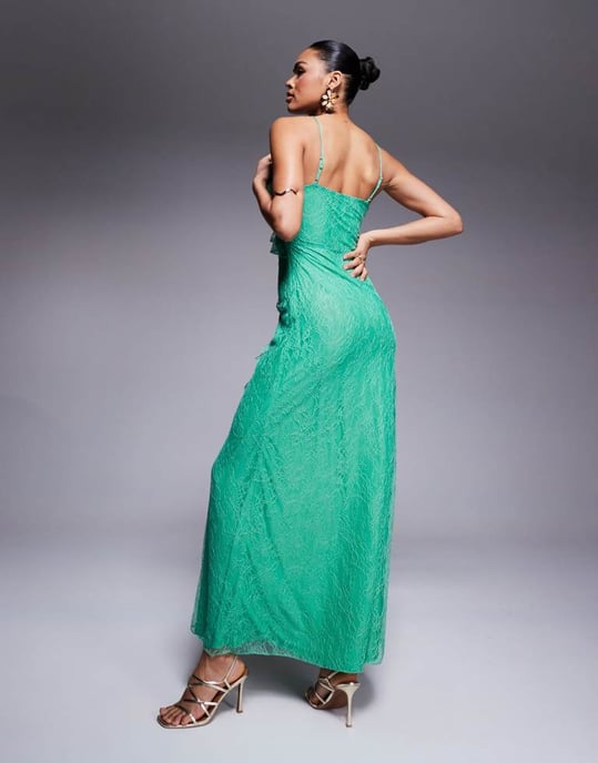 Forever New ruffle lace maxi dress in bright green - Image 4