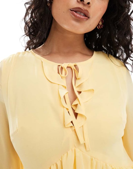 TFNC chiffon maxi dress with frill detail in pale yellow - Image 2