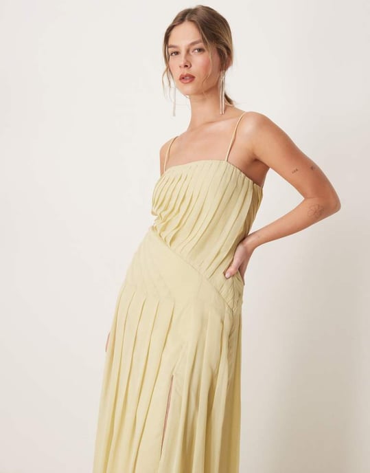ASOS DESIGN veckad midi spagettiklänning i ljusgul - Image 2