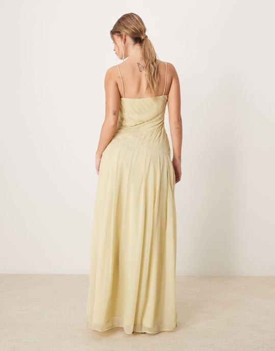 ASOS DESIGN veckad midi spagettiklänning i ljusgul - Image 4