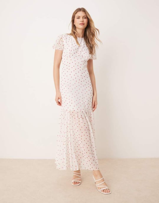 ASOS DESIGN puffärmad midiklänning i prickigt mönster - Image 1