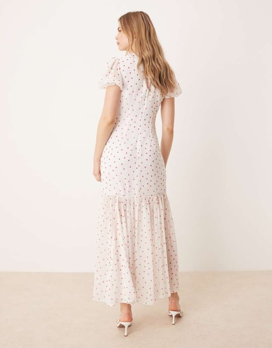 ASOS DESIGN puffärmad midiklänning i prickigt mönster - Image 2