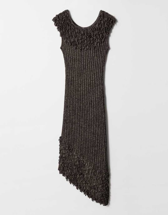 & Other Stories knitted midi dress with fringed neckline and hem in metallic grey - Image 4