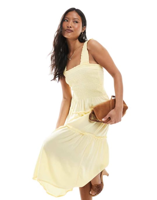 Vero Moda Petite skjortad spaghettiklänning i ljus banan - Image 2
