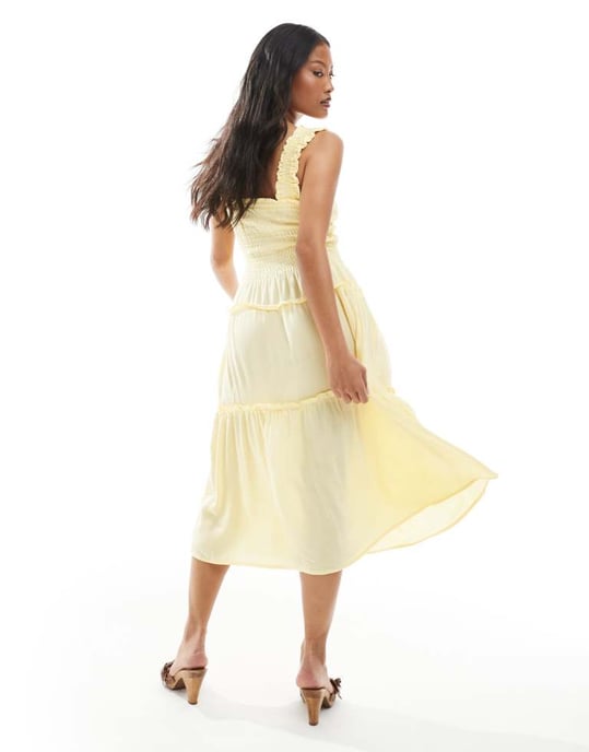 Vero Moda Petite skjortad spaghettiklänning i ljus banan - Image 3