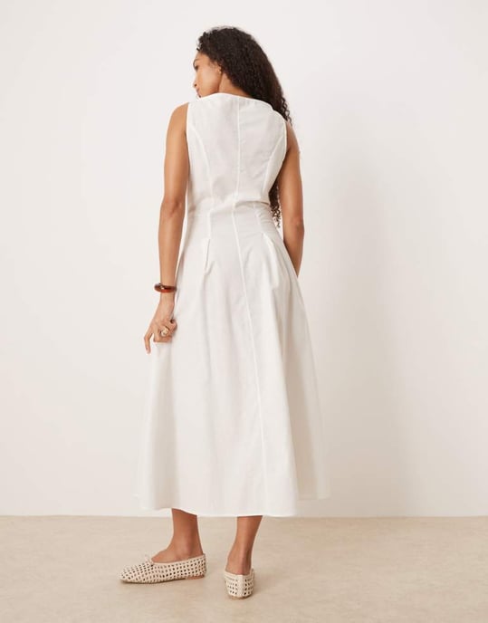 ASOS DESIGN slash neck button down waistcoat midi dress in white - Image 3